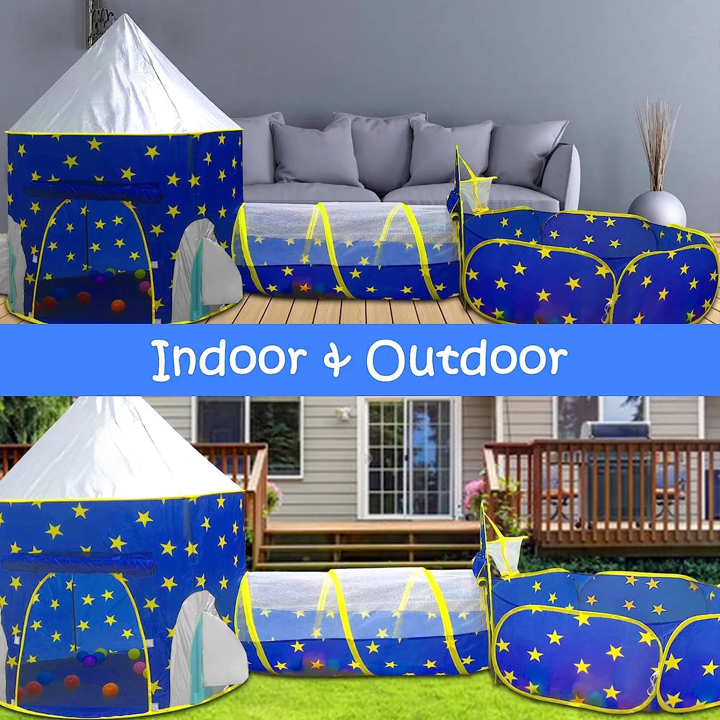 3-in-1 Kids Play Tent with Tunnel & Ball Pit – Indoor/Outdoor Toy (without Ball )