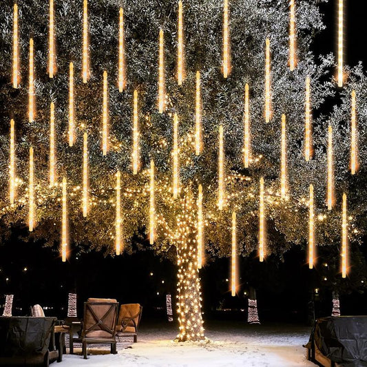 Dazzle Bright Christmas Lights Outdoor, 288LED Meteor Shower Rain Lights 12 Inch 8 Tubes, Waterproof Plug in Falling Icicle Lights Christmas Decorations for Xmas Tree Yard House Decor